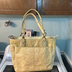 Coach large tote patent yellow